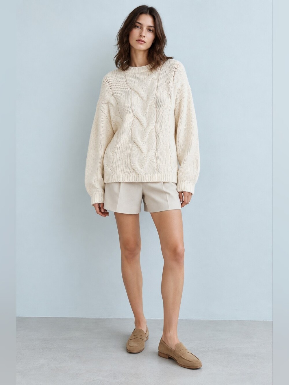 Mango Off-White Cable Knit Sweater Oversized Size L